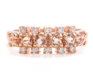 1.35 Carats Natural Morganite and Diamond 14K Solid Rose Gold Ring