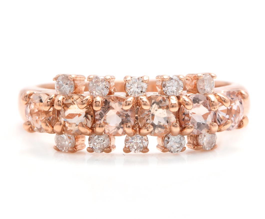 1.35 Carats Natural Morganite and Diamond 14K Solid Rose Gold Ring