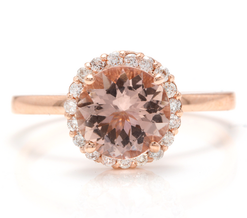 2.00 Carats Natural Morganite and Diamond 14K Solid Rose Gold Ring