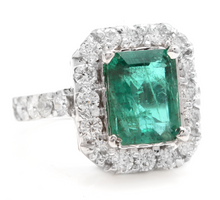 Load image into Gallery viewer, 5.30 Carats Natural Emerald and Diamond 14K Solid White Gold Ring