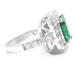 5.30 Carats Natural Emerald and Diamond 14K Solid White Gold Ring