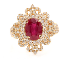 Load image into Gallery viewer, 4.50 Carats Impressive Red Ruby and Natural Diamond 14K Solid Yellow Gold Ring