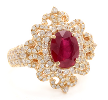 Load image into Gallery viewer, 4.50 Carats Impressive Red Ruby and Natural Diamond 14K Solid Yellow Gold Ring
