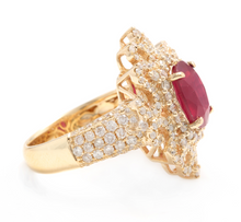 Load image into Gallery viewer, 4.50 Carats Impressive Red Ruby and Natural Diamond 14K Solid Yellow Gold Ring