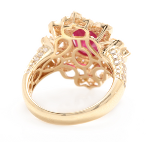4.50 Carats Impressive Red Ruby and Natural Diamond 14K Solid Yellow Gold Ring