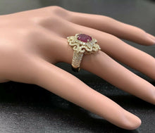 Load image into Gallery viewer, 4.50 Carats Impressive Red Ruby and Natural Diamond 14K Solid Yellow Gold Ring