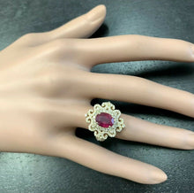 Load image into Gallery viewer, 4.50 Carats Impressive Red Ruby and Natural Diamond 14K Solid Yellow Gold Ring