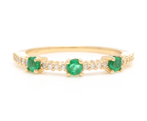 0.45 Carats Natural Emerald and Diamond 14K Solid Yellow Gold Ring