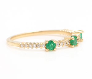 0.45 Carats Natural Emerald and Diamond 14K Solid Yellow Gold Ring