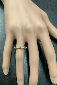 0.45 Carats Natural Emerald and Diamond 14K Solid Yellow Gold Ring