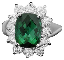 Load image into Gallery viewer, 3.00 Carats Natural Green Tourmaline and Diamond 14K Solid White Gold Ring