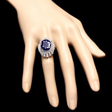 Load image into Gallery viewer, 12.70 Carats Exquisite Natural Blue Sapphire and Diamond 14K Solid White Gold Ring