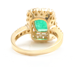 4.10 Carats Natural Emerald and Diamond 18K Solid Yellow Gold Ring