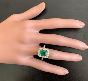 4.10 Carats Natural Emerald and Diamond 18K Solid Yellow Gold Ring
