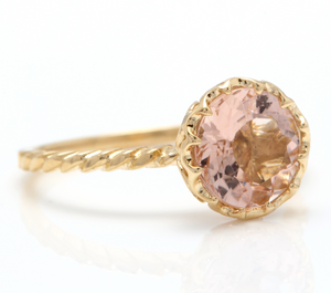 2.00 Carats Exquisite Natural Morganite 14K Solid Yellow Gold Ring