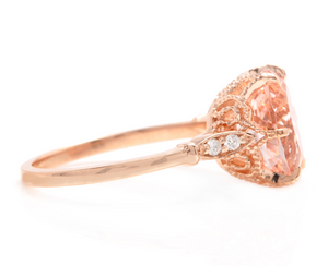 3.60 Carats Natural Morganite and Diamond 14K Solid Rose Gold Ring