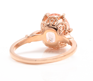 3.60 Carats Natural Morganite and Diamond 14K Solid Rose Gold Ring