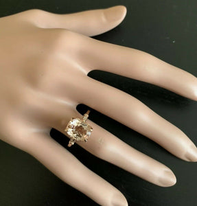 3.60 Carats Natural Morganite and Diamond 14K Solid Rose Gold Ring
