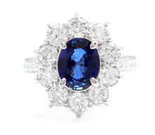 Load image into Gallery viewer, 4.30 Carats Exquisite Natural Blue Sapphire and Diamond 14K Solid White Gold Ring