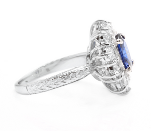 4.30 Carats Exquisite Natural Blue Sapphire and Diamond 14K Solid White Gold Ring