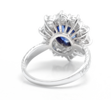 Load image into Gallery viewer, 4.30 Carats Exquisite Natural Blue Sapphire and Diamond 14K Solid White Gold Ring