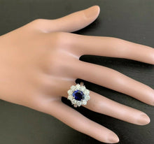 Load image into Gallery viewer, 4.30 Carats Exquisite Natural Blue Sapphire and Diamond 14K Solid White Gold Ring