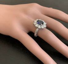 Load image into Gallery viewer, 4.30 Carats Exquisite Natural Blue Sapphire and Diamond 14K Solid White Gold Ring
