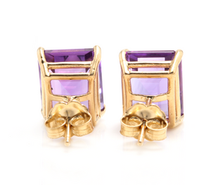 Exquisite Top Quality 7.45 Carats Natural Amethyst 14K Solid Yellow Gold Stud Earrings