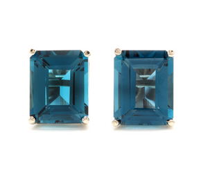 Exquisite Top Quality 7.45 Carats Natural London Blue Topaz 14K Solid White Gold Stud Earrings