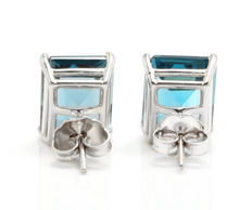 Load image into Gallery viewer, Exquisite Top Quality 7.45 Carats Natural London Blue Topaz 14K Solid White Gold Stud Earrings