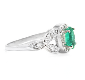 1.15 Carats Natural Emerald and Diamond 14K Solid White Gold Ring