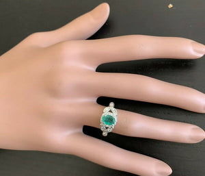 1.15 Carats Natural Emerald and Diamond 14K Solid White Gold Ring