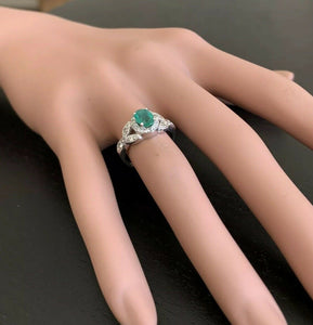 1.15 Carats Natural Emerald and Diamond 14K Solid White Gold Ring