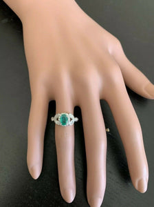 1.15 Carats Natural Emerald and Diamond 14K Solid White Gold Ring