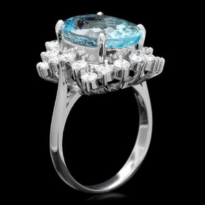 7.85 Carats Natural Aquamarine and Diamond 14K Solid White Gold Ring