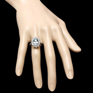 4.15 Carats Natural Aquamarine and Diamond 14K Solid White Gold Ring
