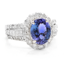 Load image into Gallery viewer, 4.10 Carats Natural Very Nice Looking Tanzanite and Diamond 14K Solid White Gold Ring