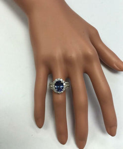 4.10 Carats Natural Very Nice Looking Tanzanite and Diamond 14K Solid White Gold Ring
