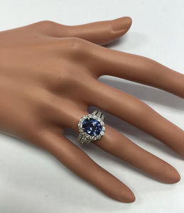 4.10 Carats Natural Very Nice Looking Tanzanite and Diamond 14K Solid White Gold Ring