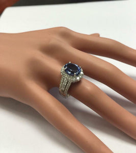 4.10 Carats Natural Very Nice Looking Tanzanite and Diamond 14K Solid White Gold Ring