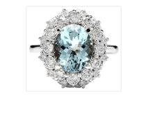 Load image into Gallery viewer, 4.30 Carats Natural Aquamarine and Diamond 14K Solid White Gold Ring