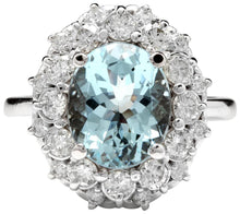 Load image into Gallery viewer, 4.30 Carats Natural Aquamarine and Diamond 14K Solid White Gold Ring
