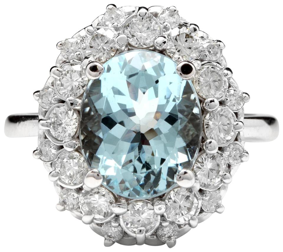 4.30 Carats Natural Aquamarine and Diamond 14K Solid White Gold Ring