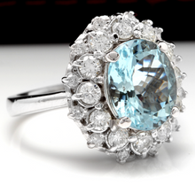 Load image into Gallery viewer, 4.30 Carats Natural Aquamarine and Diamond 14K Solid White Gold Ring