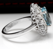 Load image into Gallery viewer, 4.30 Carats Natural Aquamarine and Diamond 14K Solid White Gold Ring