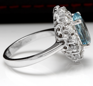 4.30 Carats Natural Aquamarine and Diamond 14K Solid White Gold Ring