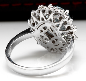 4.30 Carats Natural Aquamarine and Diamond 14K Solid White Gold Ring