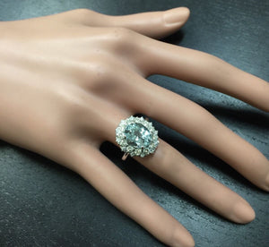4.30 Carats Natural Aquamarine and Diamond 14K Solid White Gold Ring