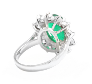 5.60 Carats Natural Emerald and Diamond 14K Solid White Gold Ring
