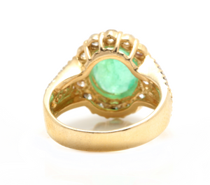 4.80 Carats Natural Emerald and Diamond 18K Solid Yellow Gold Ring